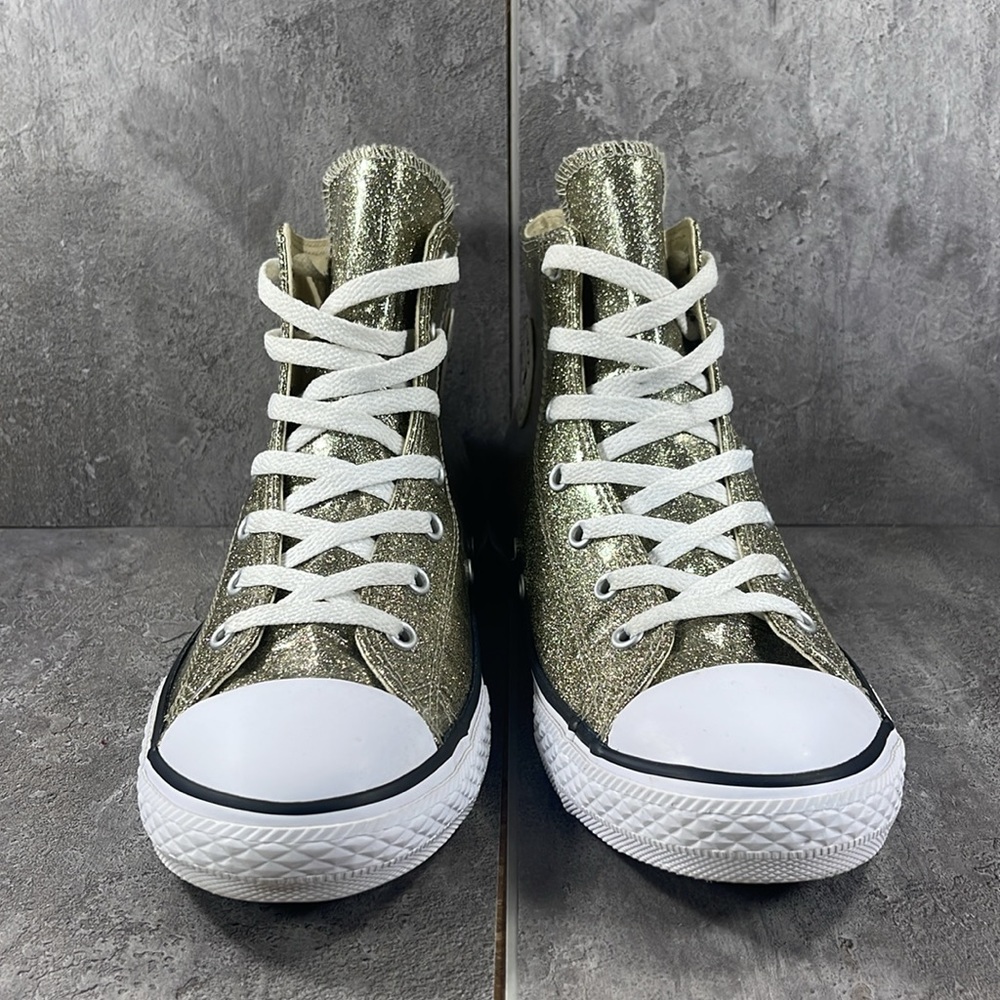 Converse CTAS Hi Top Metallic Gold Glitter Shoes Jr. Size 6 Equivalent Women’s 8 - Picture 2 of 8